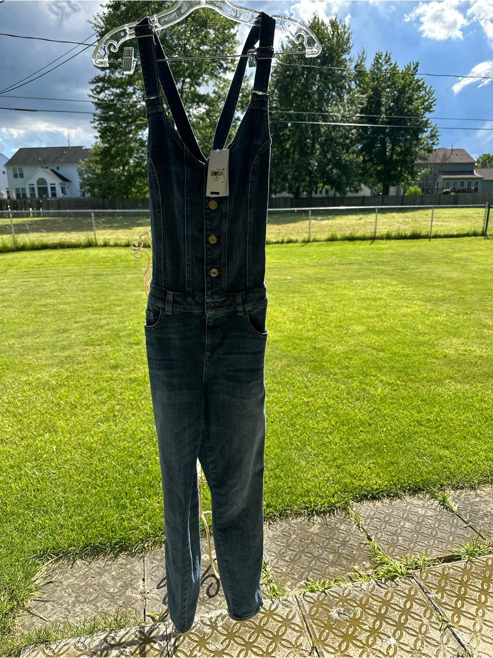 Guess Dark Blue Denim Slim Straight Jumpsuit
